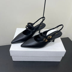 JUDY DOUBLE STRAP MARY JANE SLINGBACK IN BLACK SMOOTH CALFSKIN