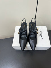 JUDY DOUBLE STRAP MARY JANE SLINGBACK IN BLACK SMOOTH CALFSKIN