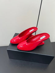 ALAIA WEDGE MULES 25S IN RED LAMBSKIN