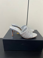 ALAIA HIGH HEEL 25S 70 MM IN SILVER LAMBSKIN WITH WOVEN PATTERN