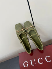 GG MARY JANE 25S IN MOSS GREEN CANVAS WITH GOLD HARDWARE