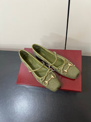 GG MARY JANE 25S IN MOSS GREEN CANVAS WITH GOLD HARDWARE