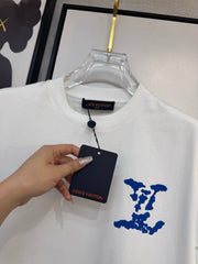 LV WHITE COTTON T-SHIRT BLUE STYLIZED LOGO 238917