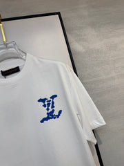 LV WHITE COTTON T-SHIRT BLUE STYLIZED LOGO 238917