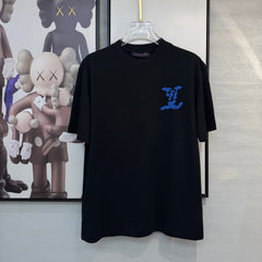 LV BLACK COTTON T-SHIRT BLUE STYLIZED LOGO 238916