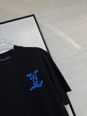 LV BLACK COTTON T-SHIRT BLUE STYLIZED LOGO 238916