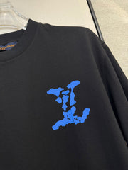LV BLACK COTTON T-SHIRT BLUE STYLIZED LOGO 238916