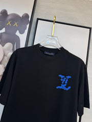 LV BLACK COTTON T-SHIRT BLUE STYLIZED LOGO 238916
