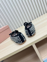 RHINESTONES MARY JANE FLATS IN BLACK SUEDE