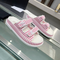 Stripes Casual Flat Sandals Light Pink White