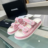Stripes Casual Flat Sandals Light Pink White