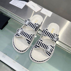 Women's Stripes Casual Flat Sandals Black White