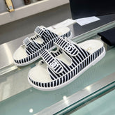 Women's Stripes Casual Flat Sandals Black White