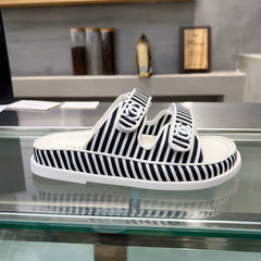 Women's Stripes Casual Flat Sandals Black White