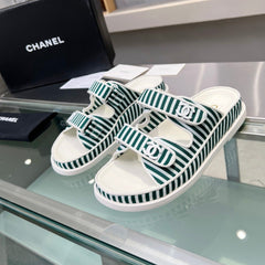 Stripes Casual Flat Sandals Jade Green White