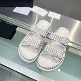 Stripes Casual Flat Sandals Gray White