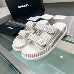 Stripes Casual Flat Sandals Gray White