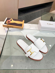 HLOE MARCIE SLIDE IN WHITE CALFSKIN WITH GOLD HARDWARE