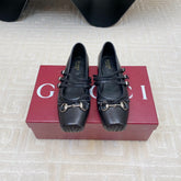 GG BALLET FLAT BLACK HORIZONTAL STRAPS LAMBSKIN