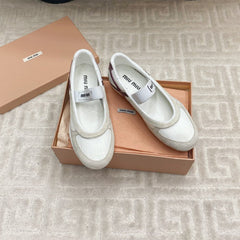 BALLET FLAT SHOES IN WHITE MESH AND BEIGE SUEDE