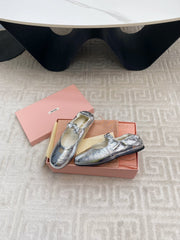 MARY JANE FLATS IN SILVER METALLIC SMOOTH LAMBSKIN