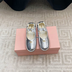 MARY JANE FLATS IN SILVER METALLIC SMOOTH LAMBSKIN