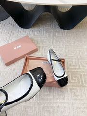 MARY JANE PUMPS IN BLACK MIX WHITE GLOSSY SHEEPSKIN