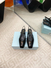 MARY JANE SLINGBACK SQUARE TOE IN BLACK PATENT SHEEPSKIN