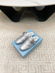 TASSEL MULES IN SILVER METALLIC LAMBSKIN