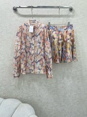 ZIMMER STAND-COLLAR PRINTED STUDDED TOP AND HIGH-WAIST FLARED SKIRT SET