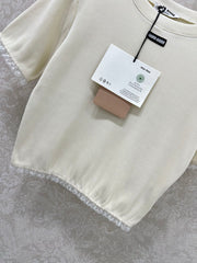 MIUMIU TEXTURED SHORT-SLEEVE LACE TOP 275100