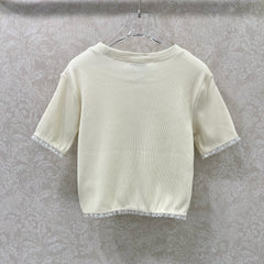 MIUMIU TEXTURED SHORT-SLEEVE LACE TOP 275100