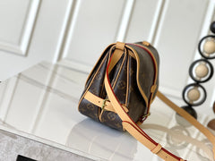 SAUMUR BB 28 IN BROWN MONOGRAM CANVAS AND LEATHER TRIM GOLD HARDWARE