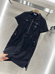 PRAD 25S SHORT SLEEVE DRAWSTRING DRESS 265563