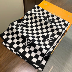 DAMIER SCARF 200 CM IN BLACK MIX WHITE CASHMERE 388193