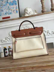 ZIP CABINE 31 BAG IN WHITE CREAM CANVAS AND BRONZE BROWN CALFSKIN