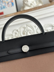 ZIP CABINE 31 BAG IN CHOCOLATE BROWN CANVAS AND BLACK CALFSKIN