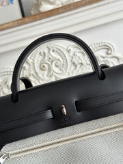 ZIP CABINE 31 BAG IN WHITE CANVAS AND BLACK CALFSKIN