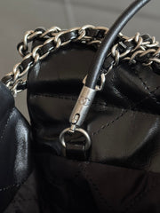 CC MINI HOBO HANDBAG 20 IN BLACK CALFSKIN SILVER-TONE HARDWARE