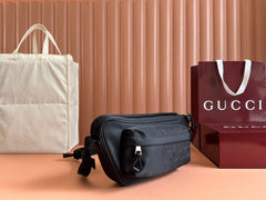 LARGE BELT BAG 34 IN BLACK CANVAS GREEN AND RED WEB DETAIL