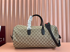 GG SMALL DUFFLE BAG 42 IN BEIGE AND DARK BROWN GG CANVAS