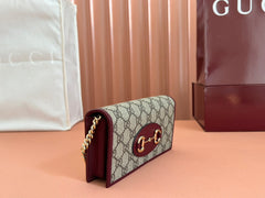 HORSEBIT 1955 WALLET ON CHAIN 19 IN BEIGE DARK BROWN NEW GG AND ROSSO ANCORA RED CALFSKIN