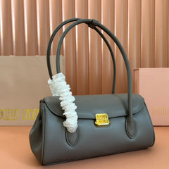 BEAU TOP HANDLE BAG 28 IN LAVA GREY GLOSSY CALFSKIN GOLD HARDWARE