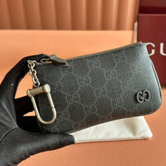 BI-COLOUR ZIP KEY CASE 12 IN DARK GREY CALFSKIN