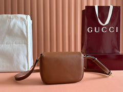 SMALL HORSEBIT 1955 SHOULDER BAG 20 IN BROWN SOFT CALFSKIN LIGHT GOLD HARDWARE