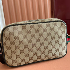 SMALL CROSSBODY BAG 23.5 IN BEIGE AND DARK BROWN GG CANVAS