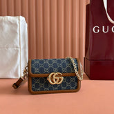 GO SMALL SHOULDER BAG 21.5 IN BLUE DENIM BROWN CALFSKIN