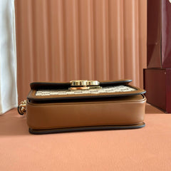 GO SMALL SHOULDER BAG 21.5 IN BEIGE CANVAS BROWN CALFSKIN