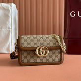 GO SMALL SHOULDER BAG 21.5 IN BEIGE CANVAS BROWN CALFSKIN