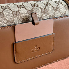 GO SMALL SHOULDER BAG 21.5 IN BEIGE CANVAS BROWN CALFSKIN